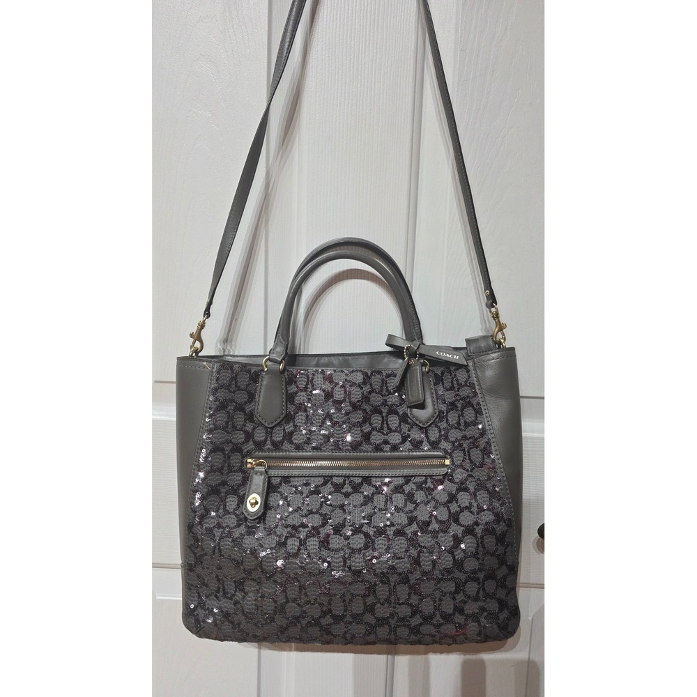 Coach Blair Sequin Signature C Grey Leather Tote Bag